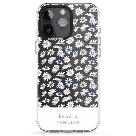 iPhone 16 Pro Max Personalised Grey & White Daisies Floral Design Black Impact Phone Case