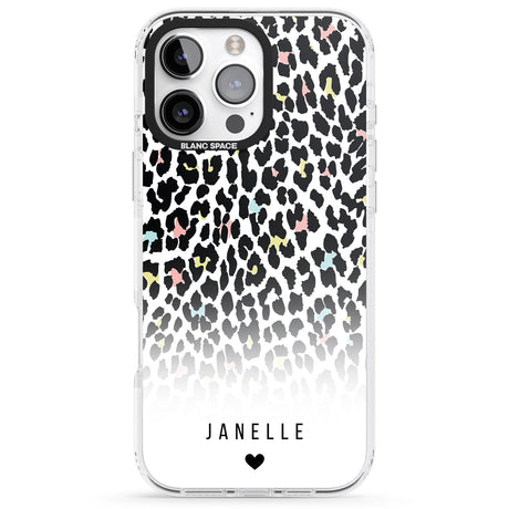 iPhone 16 Pro Max Personalised Pastel Leopard Spots Black Impact Phone Case