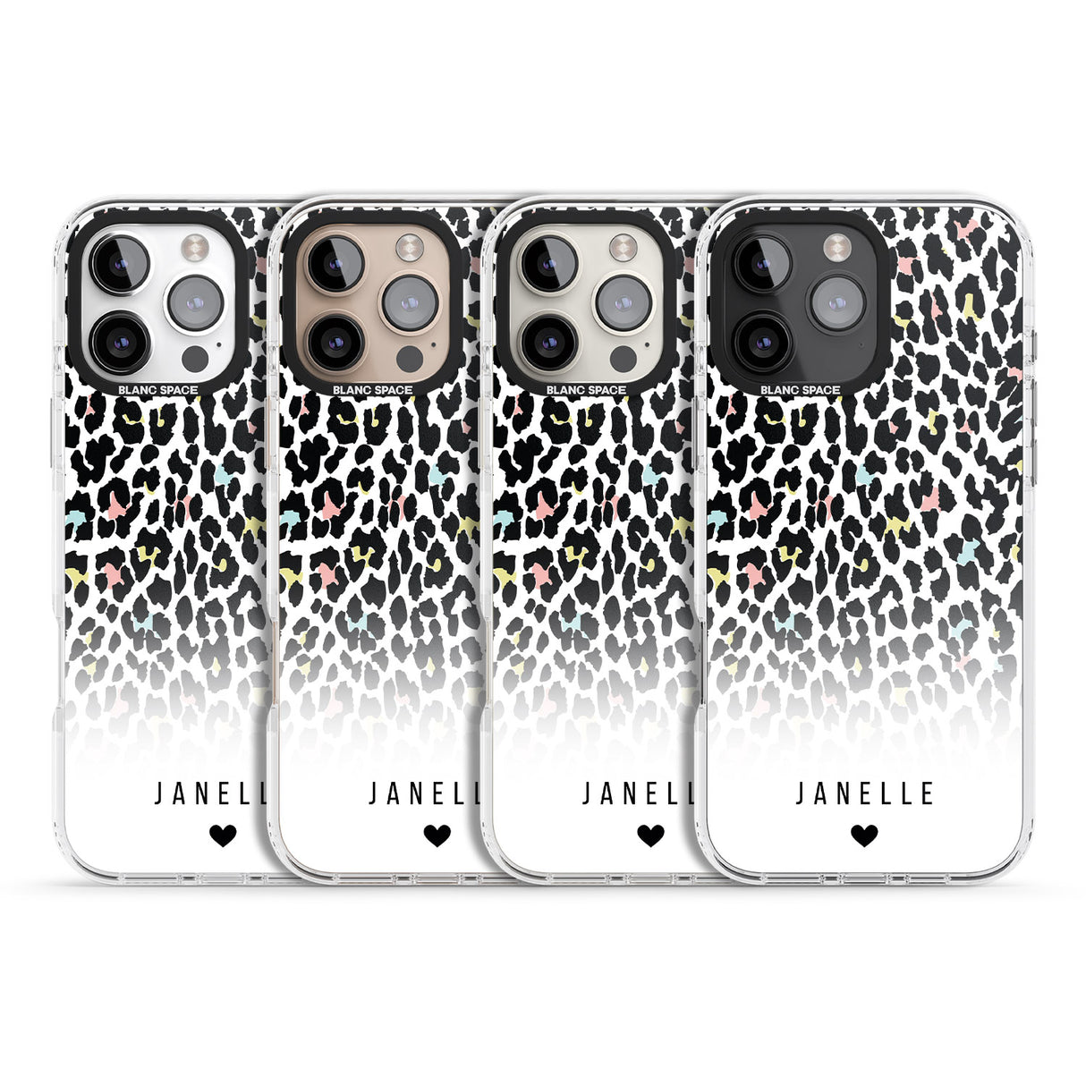 iPhone 16 Pro Max Personalised Pastel Leopard Spots Black Impact Phone Case