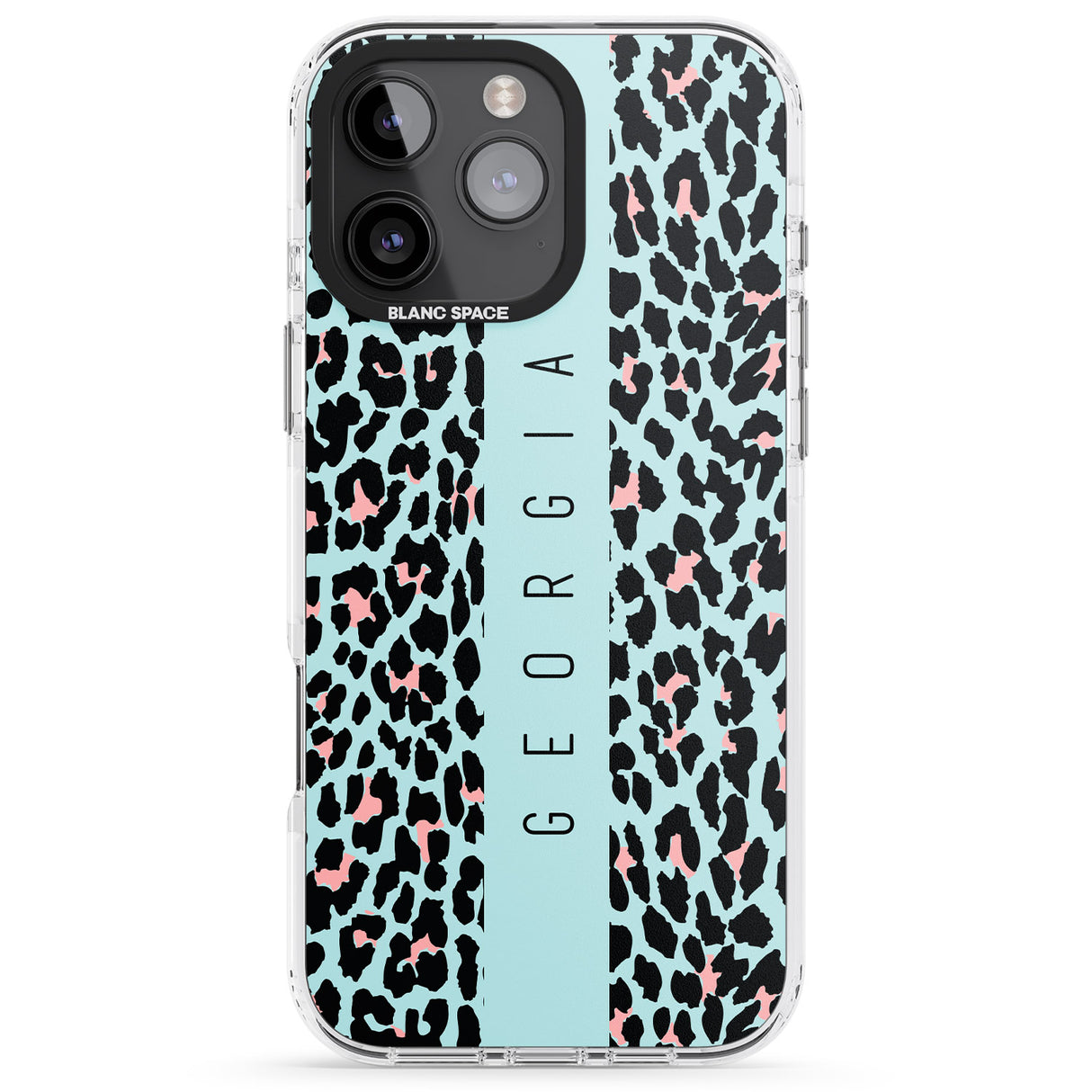 iPhone 16 Pro Max Personalised Blue Leopard Spots Black Impact Phone Case