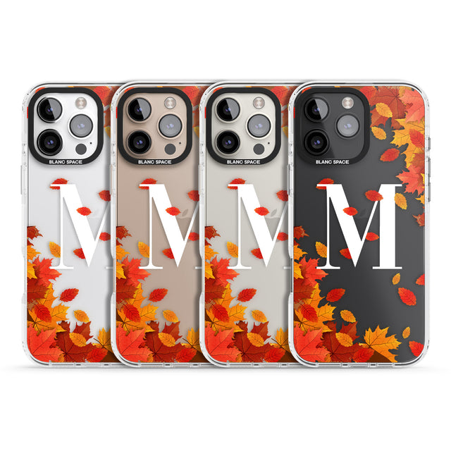 iPhone 16 Pro Max Personalised Monogram Autumn Leaves Black Impact Phone Case