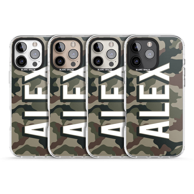 iPhone 16 Pro Max Personalised Classic Green Camo Black Impact Phone Case