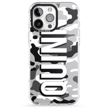 iPhone 16 Pro Max Personalised Greyscale Camo Black Impact Phone Case