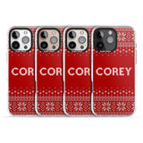 iPhone 16 Pro Max Personalised Red Christmas Knitted Jumper Black Impact Phone Case