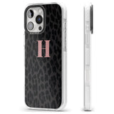 iPhone 16 Pro Max Personalised Small Pink Leopard Monogram Black Impact Phone Case