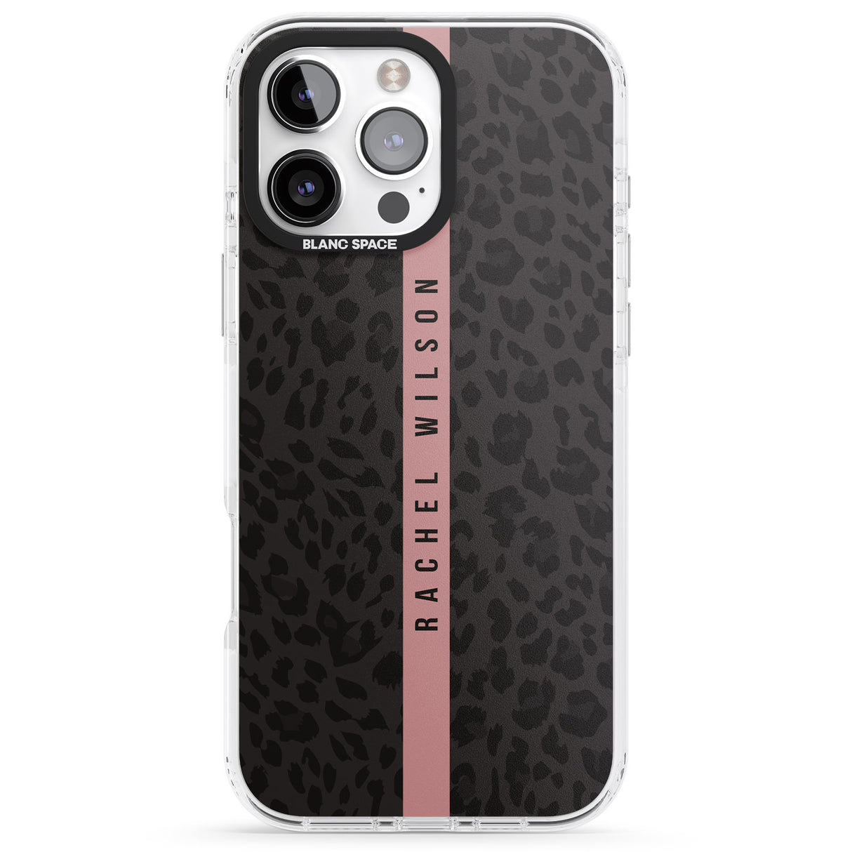 iPhone 16 Pro Max Personalised Pink Stripe Leopard Pattern Black Impact Phone Case