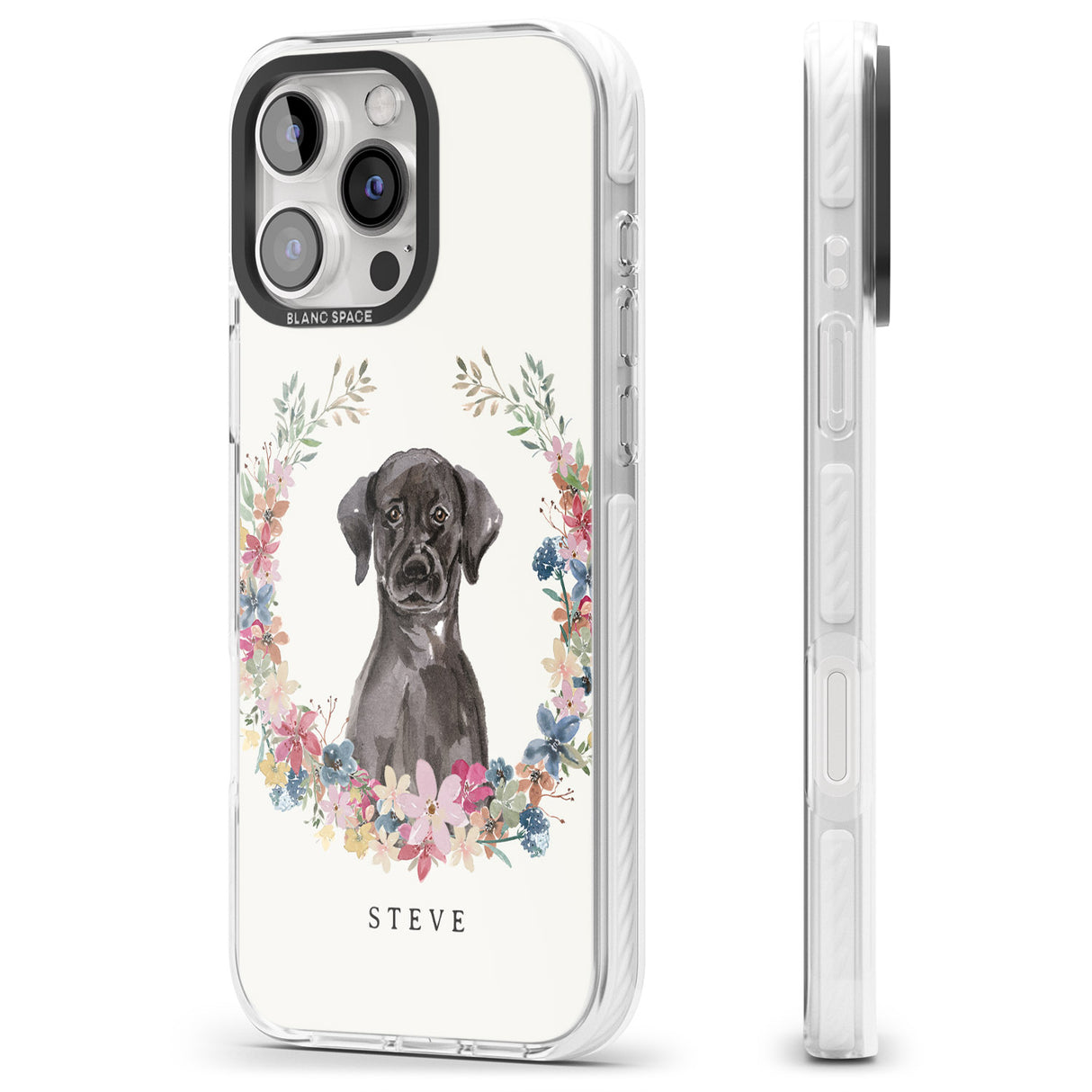 iPhone 16 Pro Max Personalised Black Lab Watercolour Dog Portrait Black Impact Phone Case