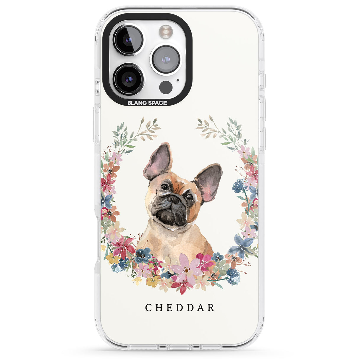 iPhone 16 Pro Max Personalised Tan French Bulldog Watercolour Dog Portrait Black Impact Phone Case