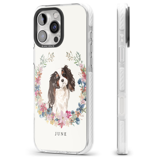 iPhone 16 Pro Max Personalised Tri Coloured King Charles Watercolour Dog Portrait Black Impact Phone Case