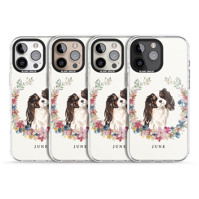 iPhone 16 Pro Max Personalised Tri Coloured King Charles Watercolour Dog Portrait Black Impact Phone Case