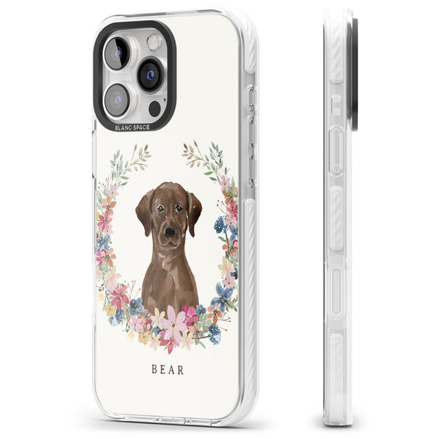 iPhone 16 Pro Max Personalised Chocolate Lab - Watercolour Dog Portrait Black Impact Phone Case