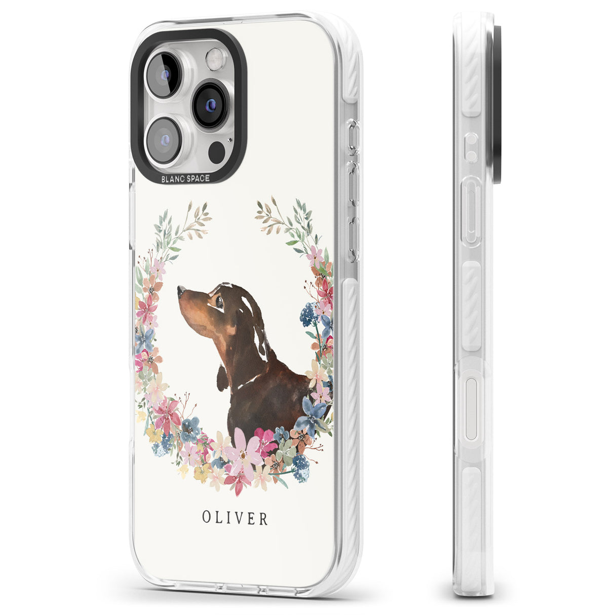 iPhone 16 Pro Max Personalised Black & Tan Dachshund - Watercolour Dog Portrait Black Impact Phone Case