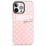 iPhone 16 Pro Max Personalised Pink Polka Black Impact Phone Case