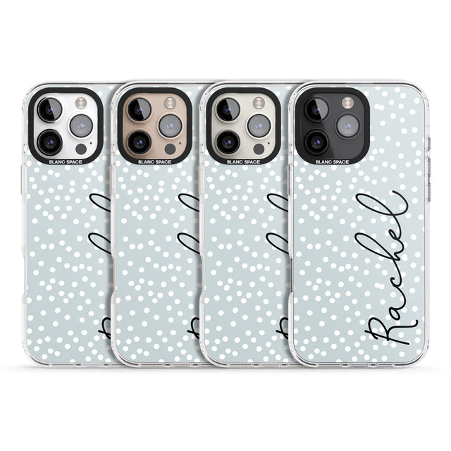 iPhone 16 Pro Max Personalised Vertical Cursive & Dots Black Impact Phone Case