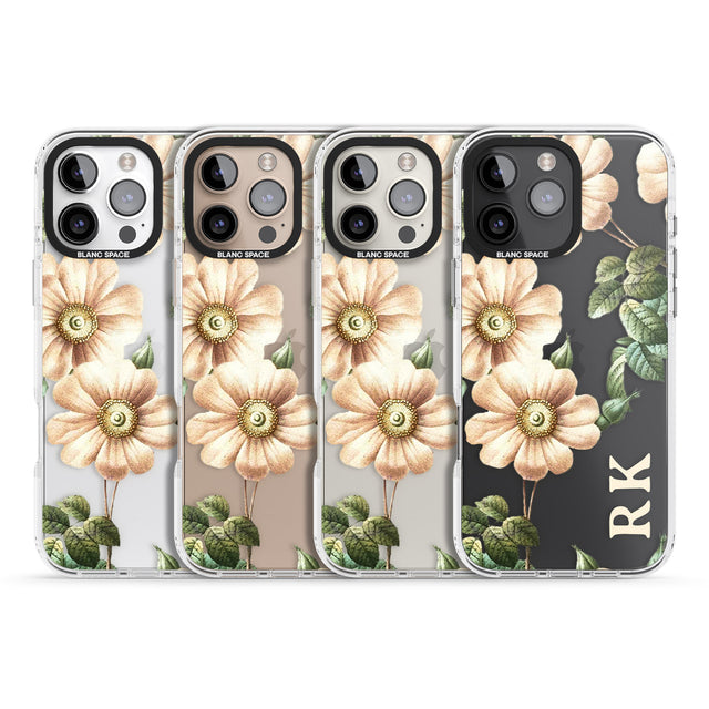 iPhone 16 Pro Max Personalised Clear Vintage Floral Cream Anemones Black Impact Phone Case