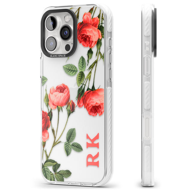 iPhone 16 Pro Max Personalised Clear Vintage Floral Pink Roses Black Impact Phone Case