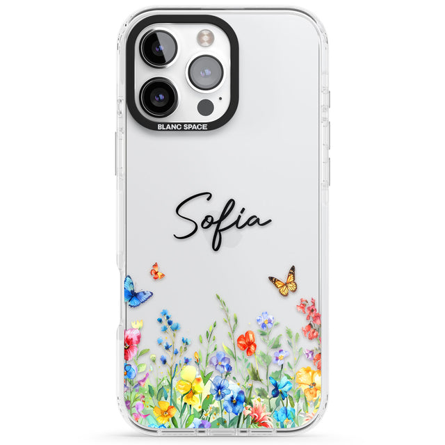 Personalised Buterflies & Wildflowers Impact Phone Case for iPhone 16 Pro, iPhone 16 Pro Max