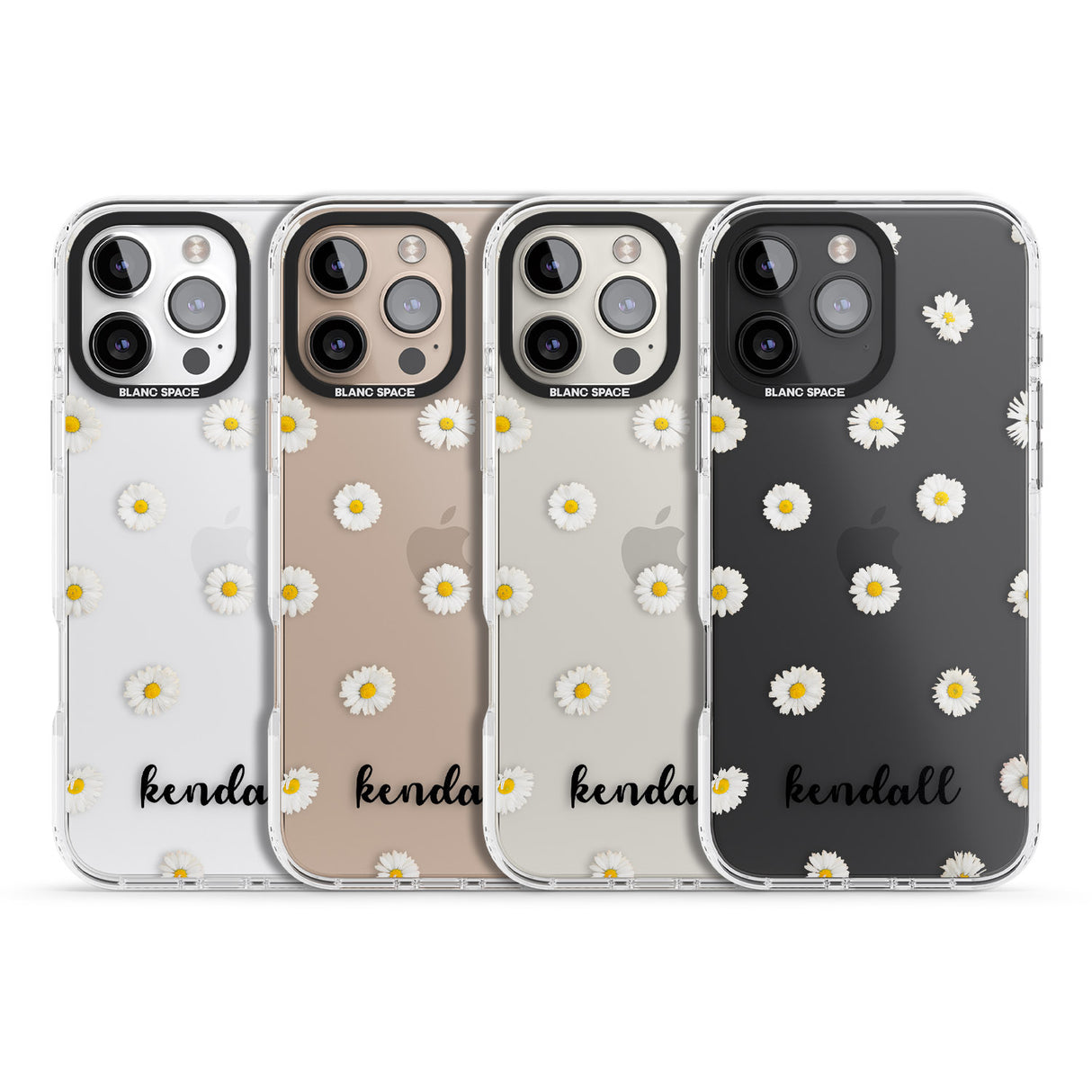 iPhone 16 Pro Max Personalised White Daisies & Cursive Black Impact Phone Case