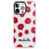 iPhone 16 Pro Max Personalised Red Peonies & Cursive Black Impact Phone Case