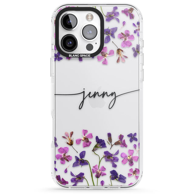 iPhone 16 Pro Max Personalised Purple Violets Black Impact Phone Case