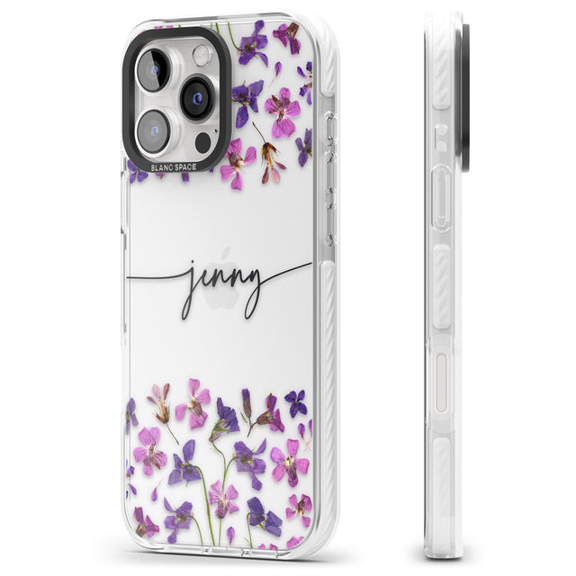 iPhone 16 Pro Max Personalised Purple Violets Black Impact Phone Case