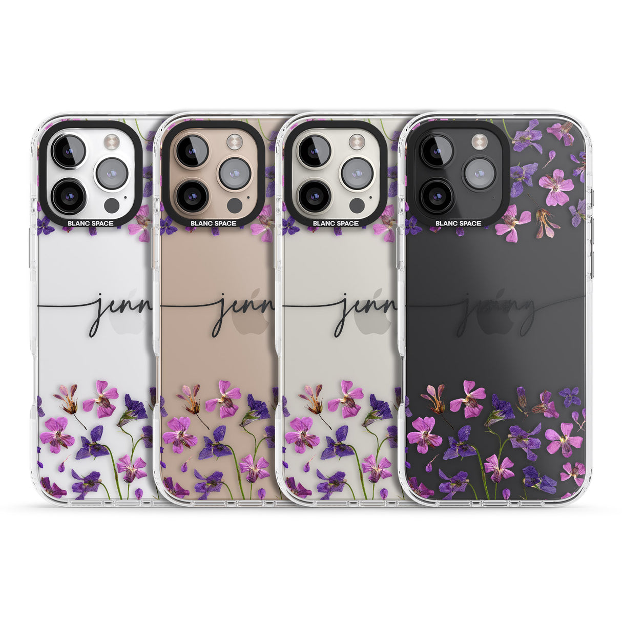 iPhone 16 Pro Max Personalised Purple Violets Black Impact Phone Case