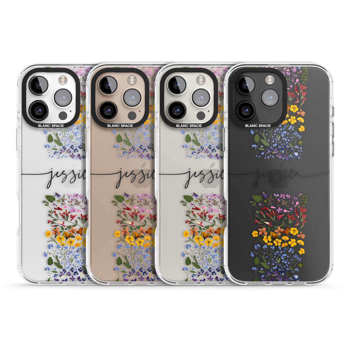 iPhone 16 Pro Max Personalised Wildflower Floral Stripe Personalised Black Impact Phone Case