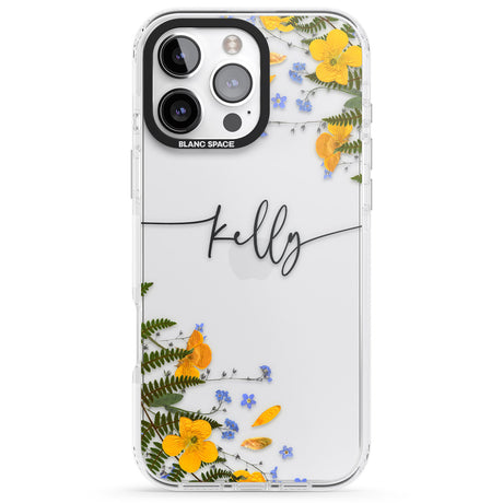 iPhone 16 Pro Max Personalised Ferns & Wildflowers Black Impact Phone Case