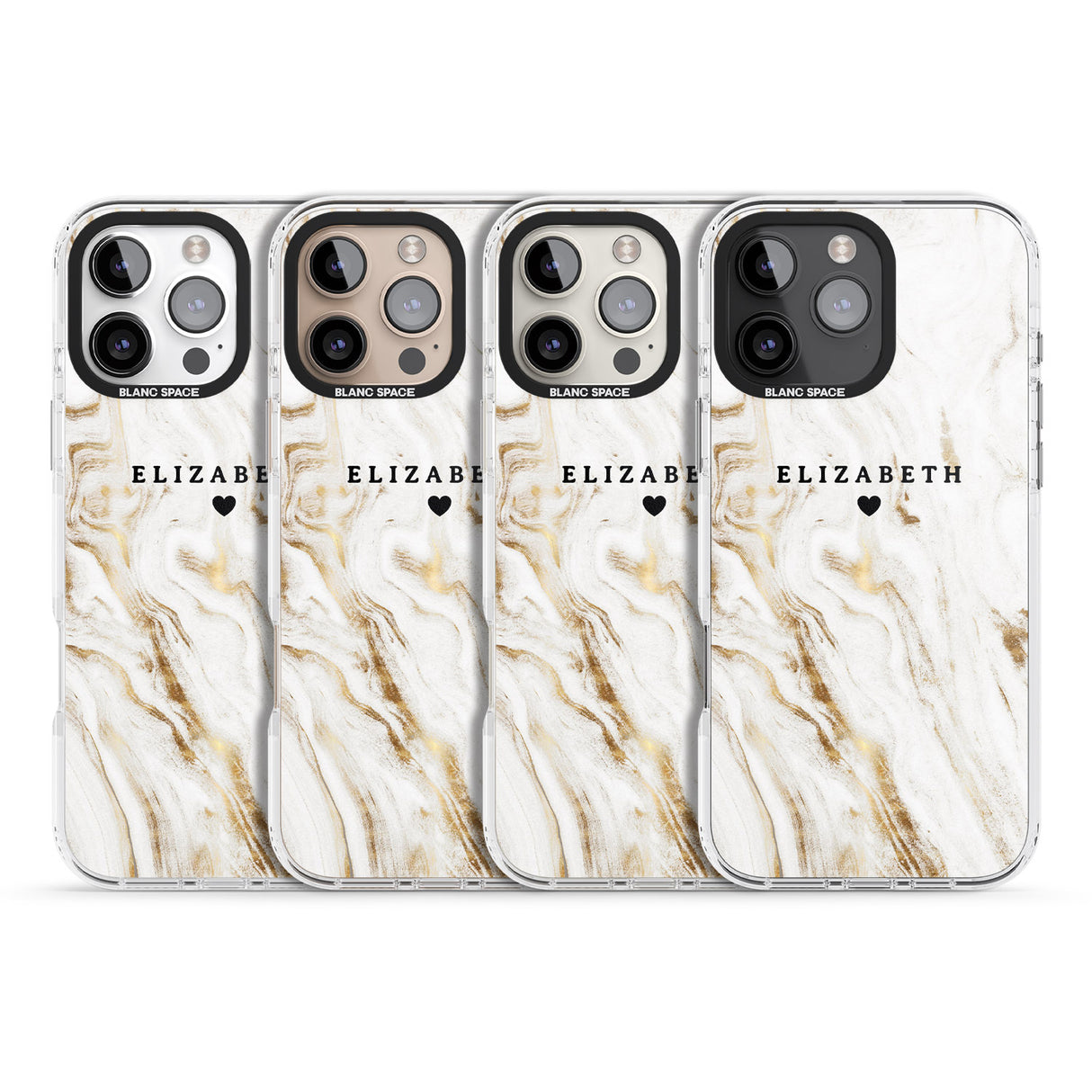 iPhone 16 Pro Max Personalised White & Gold Swirl Marble Black Impact Phone Case