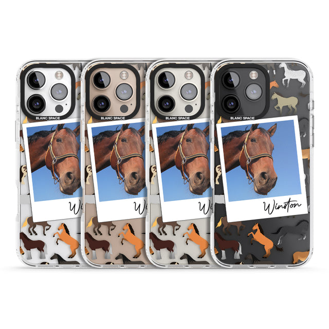 iPhone 16 Pro Max Personalised Horse Polaroid Black Impact Phone Case