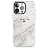 iPhone 16 Pro Max Personalised Light Grey & White Marble Texture Black Impact Phone Case