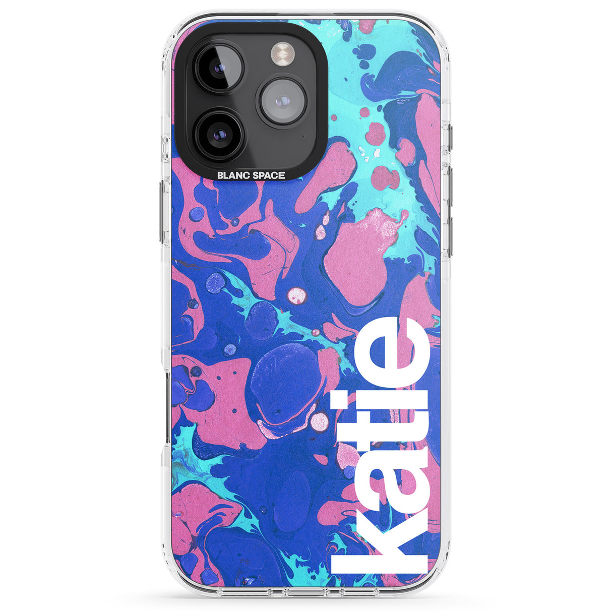 iPhone 16 Pro Max Personalised Navy, Turquoise + Purple - Marbled Black Impact Phone Case