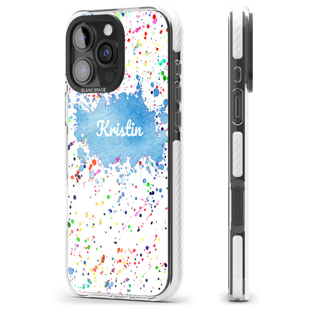 iPhone 16 Pro Max Personalised Rainbow Paint Splatter Black Impact Phone Case