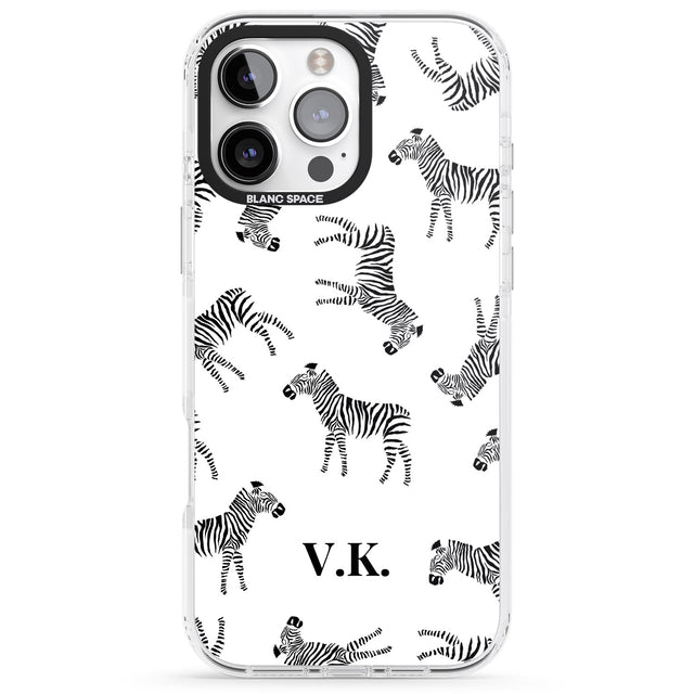 iPhone 16 Pro Max Personalised Zebra Pattern Black Impact Phone Case