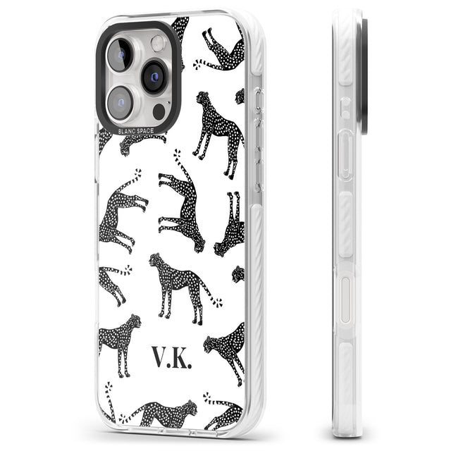 iPhone 16 Pro Max Personalised Cheetah Black & White Black Impact Phone Case