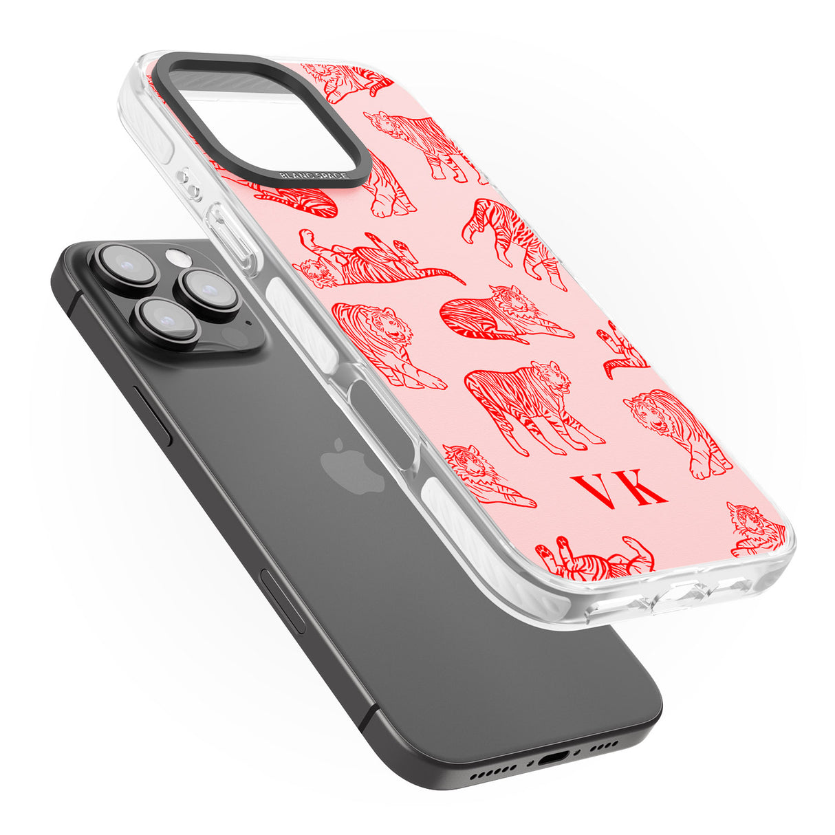 iPhone 16 Pro Max Personalised Red Tiger Outlines on Pink Black Impact Phone Case