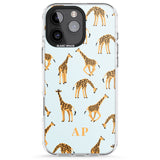 iPhone 16 Pro Max Personalised Safari Giraffe Pattern on Blue Black Impact Phone Case