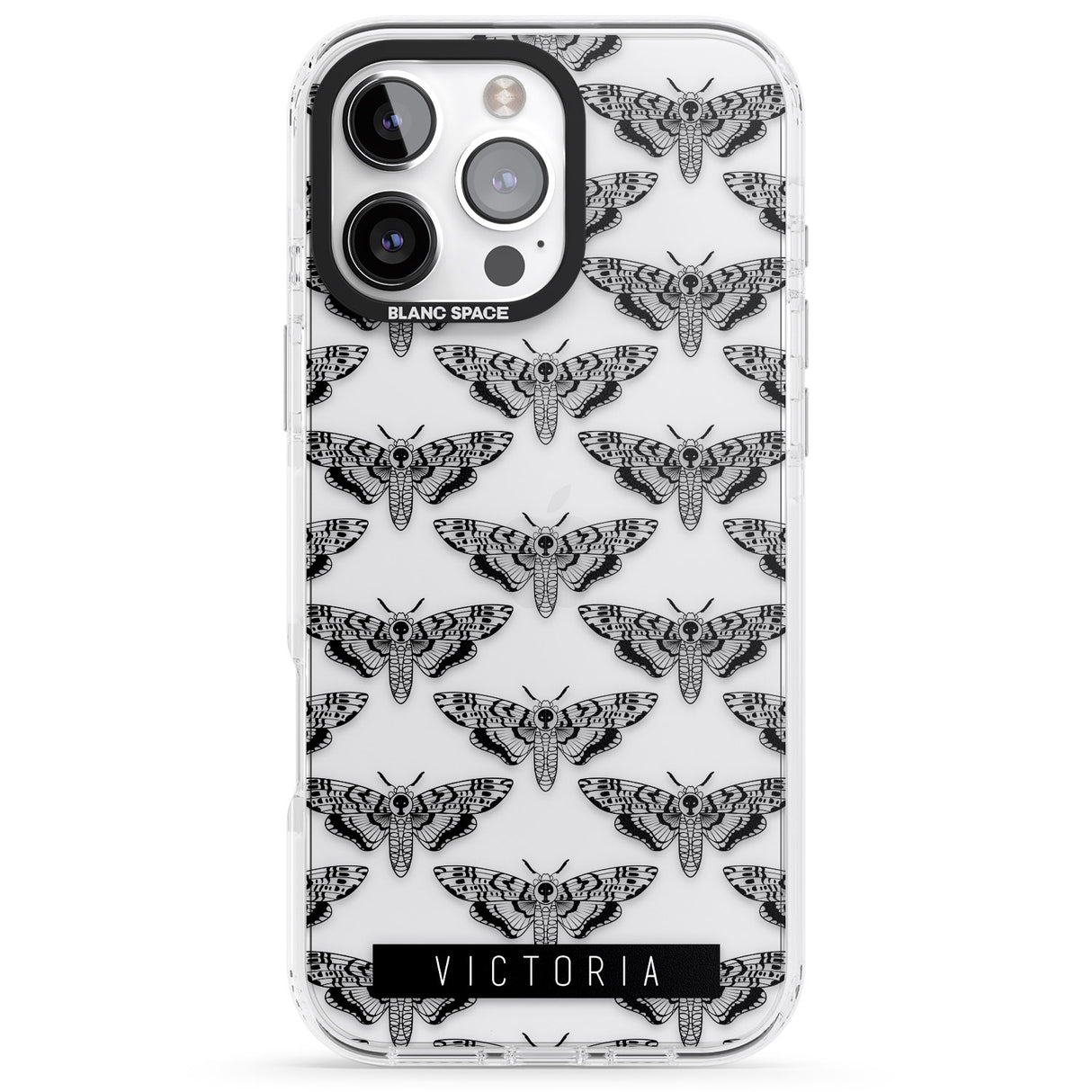 iPhone 16 Pro Max Personalised Hawk Moth Pattern Black Impact Phone Case