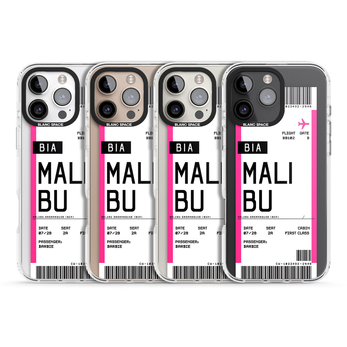 iPhone 16 Pro Max Personalised Pink Malibu Boarding Pass Black Impact Phone Case