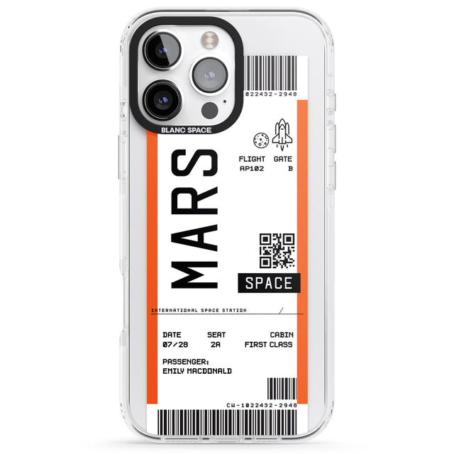 iPhone 16 Pro Max Personalised Mars Space Travel Ticket Black Impact Phone Case