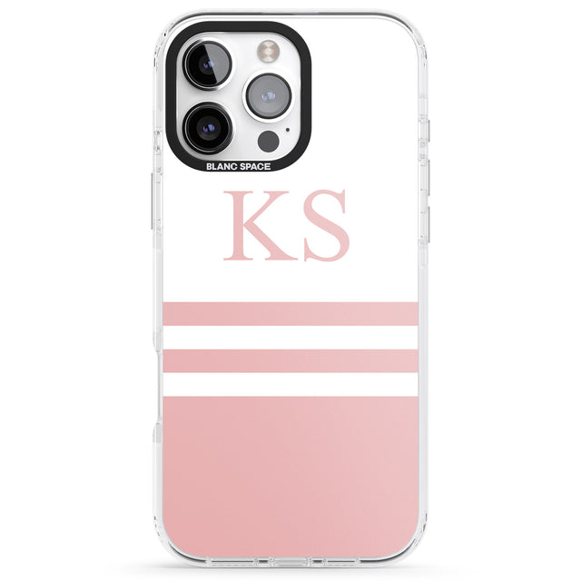 iPhone 16 Pro Max Personalised Minimal Pink Stripes & Initials Black Impact Phone Case