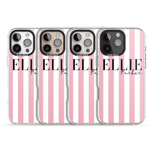 iPhone 16 Pro Max Personalised Pink Stripes Black Impact Phone Case