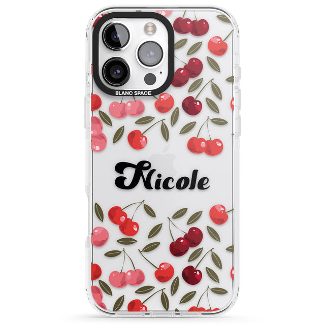 iPhone 16 Pro Max Personalised Cherry Pattern Black Impact Phone Case + Magsafe