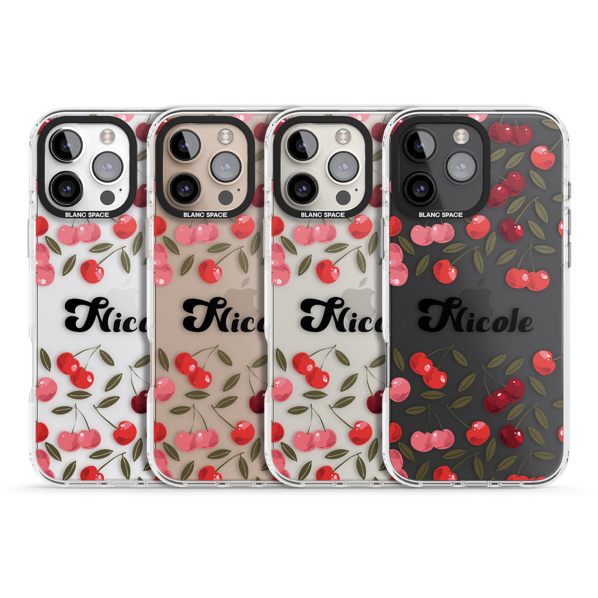 iPhone 16 Pro Max Personalised Cherry Pattern Black Impact Phone Case + Magsafe