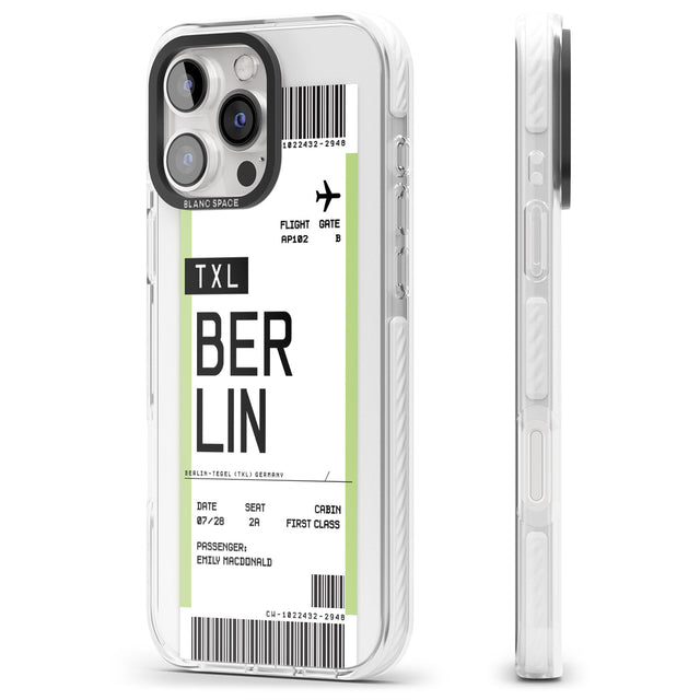 iPhone 16 Pro Max Personalised Berlin Boarding Pass Black Impact Phone Case