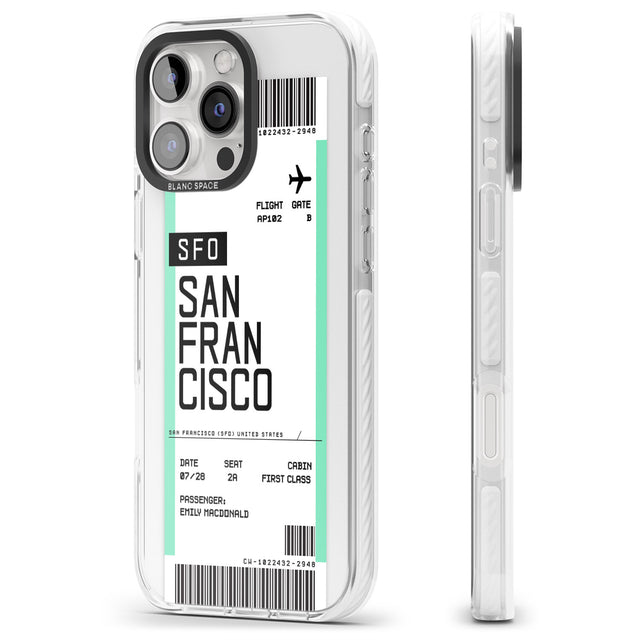 iPhone 16 Pro Max Personalised San Francisco Boarding Pass Black Impact Phone Case