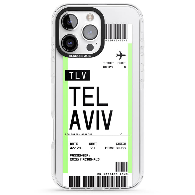 iPhone 16 Pro Max Personalised Tel Aviv Boarding Pass Black Impact Phone Case