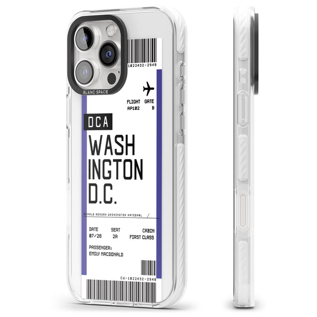 iPhone 16 Pro Max Personalised Washington D.C. Boarding Pass Black Impact Phone Case