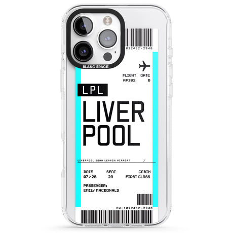 iPhone 16 Pro Max Personalised Liverpool Boarding Pass Black Impact Phone Case