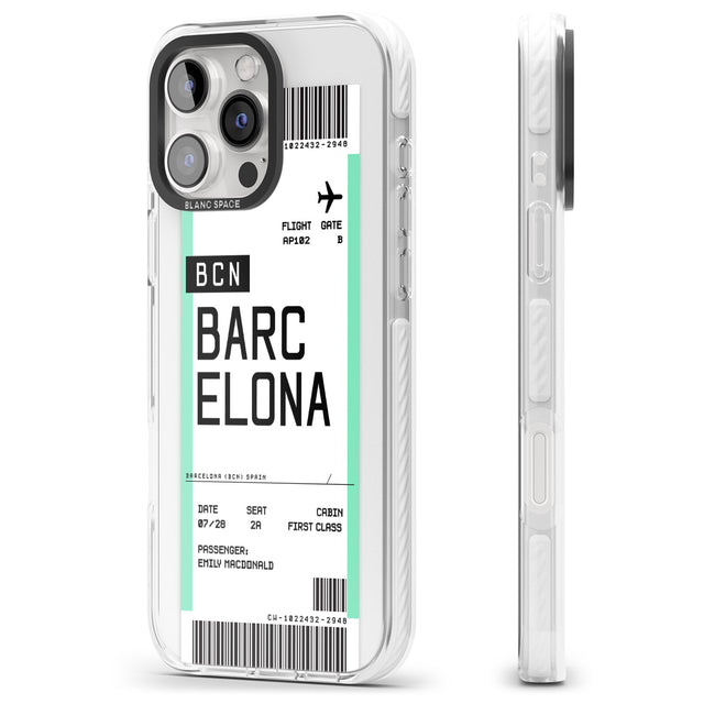 iPhone 16 Pro Max Personalised Barcelona Boarding Pass Black Impact Phone Case